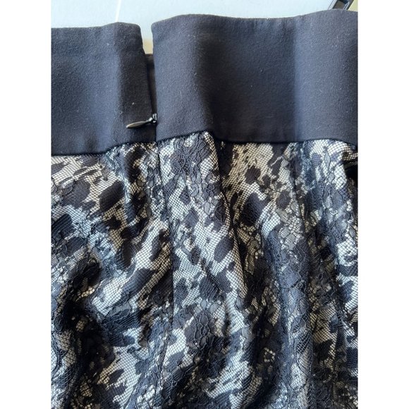 Ann Taylor Womens Size 14 Fringe Lace Overlay Lined Midi Zip Skirt Black White - Picture 4 of 6